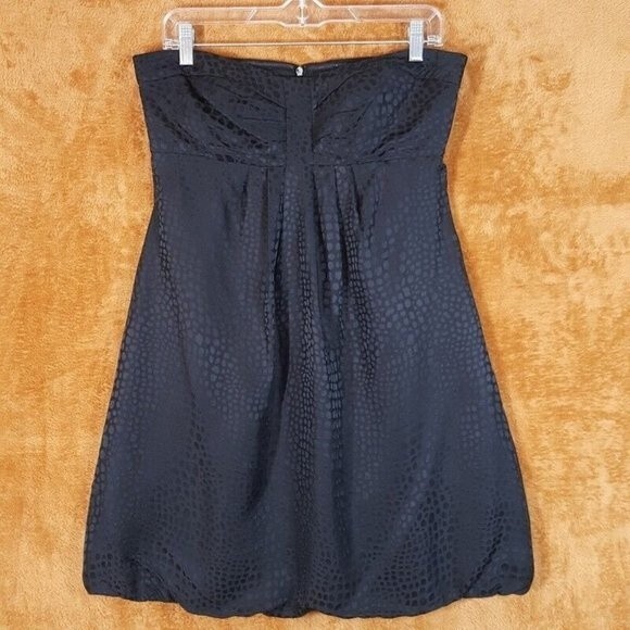 WHITE HOUSE BLACK MARKET Dress Womens 6 Black Python Textured Strapless A-Line - Picture 1 of 6